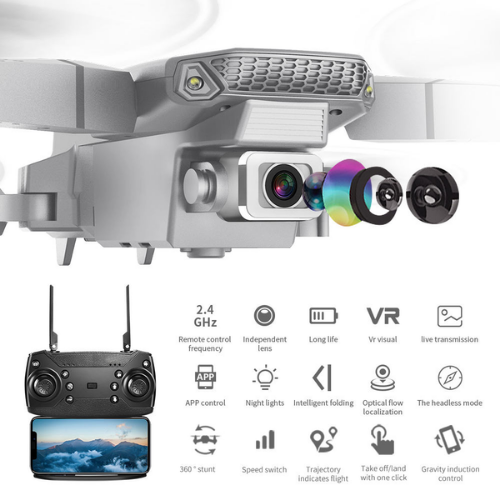 Dron E88 Pro con cámara Dual HD, estuche y repuestos incluidos, negro