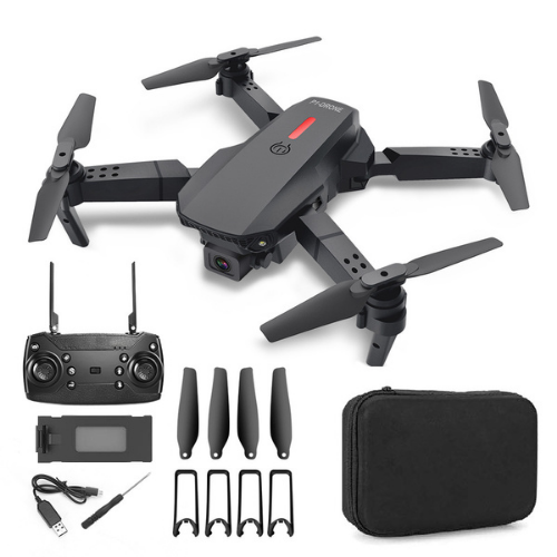 Dron E88 Pro con cámara Dual HD, estuche y repuestos incluidos, negro